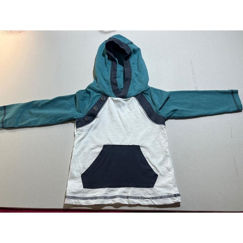 Tommy Bahama Kids Teal White Colorblock Raglan Hooded Shirt 18M